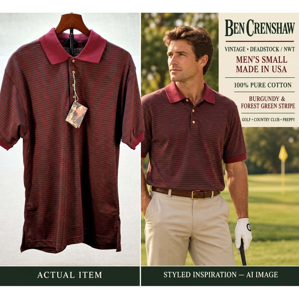VTG Ben Crenshaw McIlhenny Dry Goods Polo Shirt Striped Maroon S NWT Deadstock